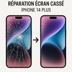 Service de réparation écran cassé iPhone 14 plus Paris. Centre agrée IRP Apple.