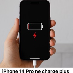 iPhone 14 Pro en panne de charge – problème de connecteur Lightning ou batterie défectueuse.