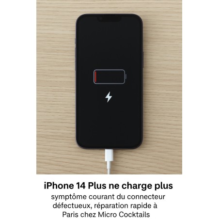 Réparation connecteur charge iPhone 14 plus Paris.
