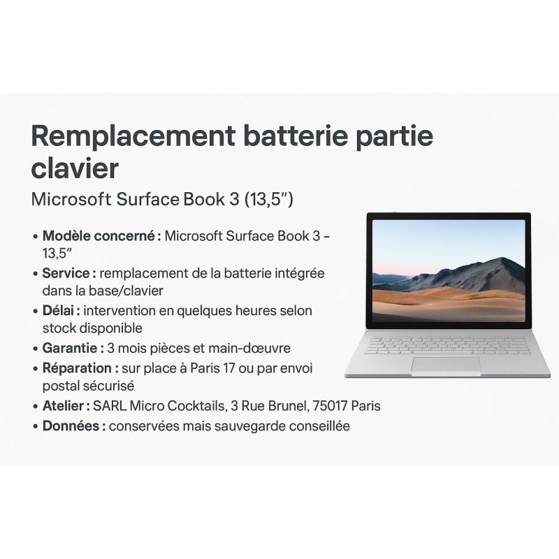 Remplacement batterie partie clavier – Microsoft Surface Book 3 (13,5") Remplacement batterie partie clavier – Microsoft Surface Book 3 (13,5")