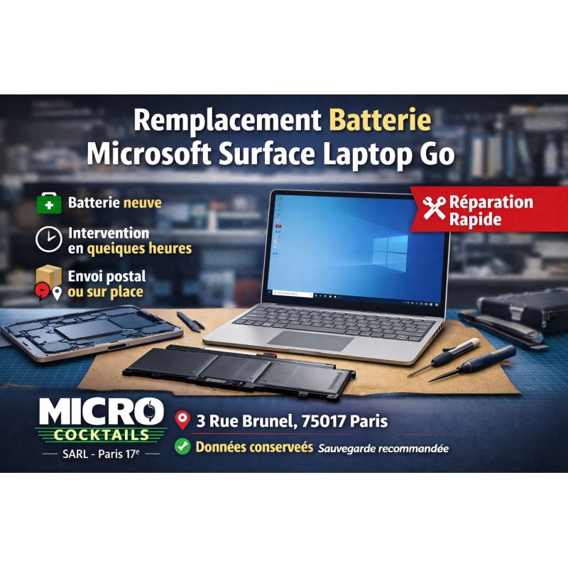 Remplacement batterie Microsoft Surface Laptop Go – Réparation rapide Paris
