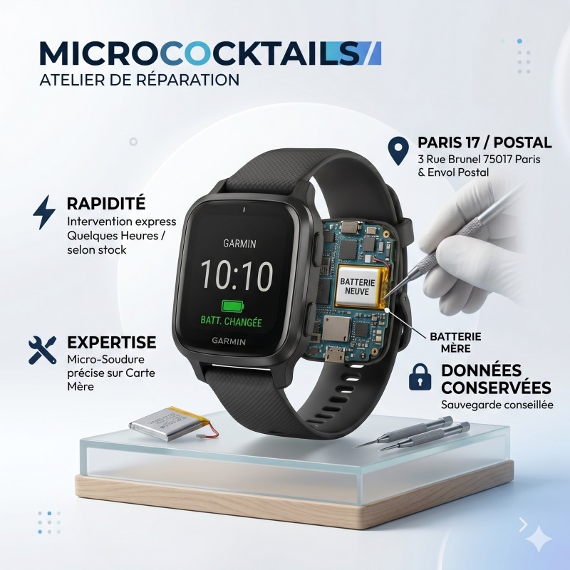 Remplacement Batterie Garmin Venu SQ 2 Music | Paris & Postal